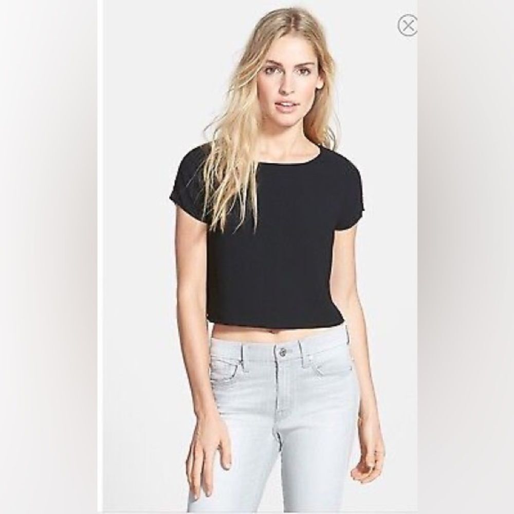 Sam Edelman Solid Black Back Zip Crop Top Size XS EUC